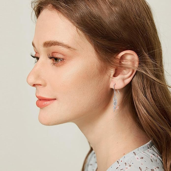 DNA Music/DNA/Piano/Moth/Sunflower/Trumpet Earring 925 Sterling Silver Astronaut/Raccoon/Moth/Sunflower Jewelry for Women
