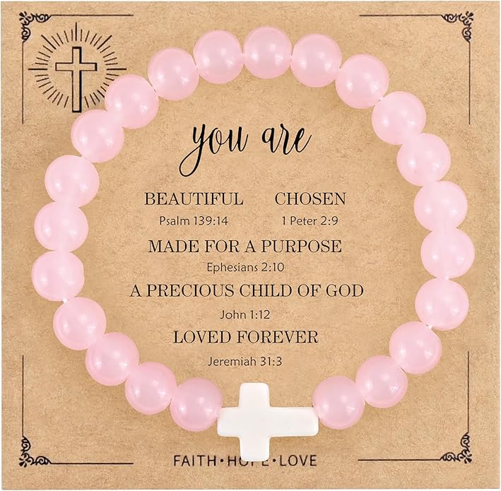 VIBILIA Cross Beaded Bracelets for Women, Inspirational Natural Heart Religious Bracelets for Women, Birthday Christian Gifts for Women on Thanksgiving Christmas Gifts