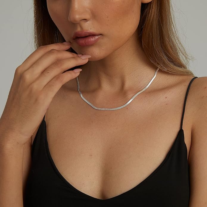 CHESKY Gold Necklace for Women-14K Gold Plated/Sterling Silver Plated Snake Chain Necklace Dainty Simple Chunky Herringbone Necklace Choker Necklaces Jewelry for Women