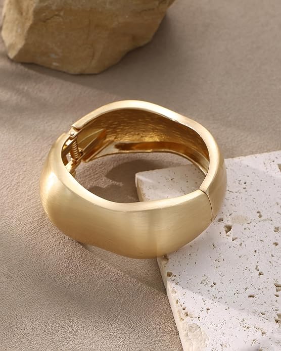 Bangle Bracelets for Women | 14K Gold Plated Trendy Wide Bracelets | Hinged Arm Cuff Bangles Chunky Bracelet for Women