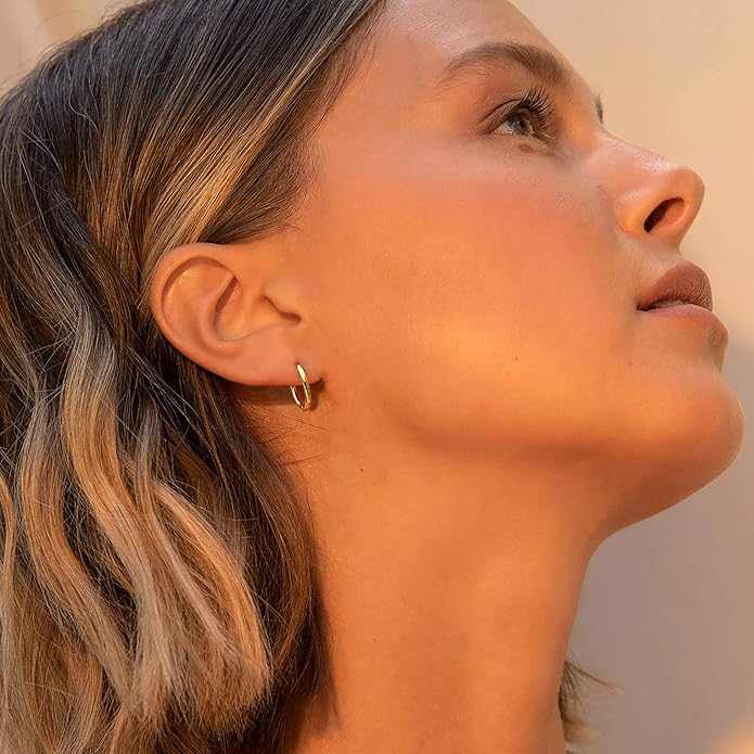 Gold Huggie Hoop Earrings 14K Gold Plated Dainty Chunky Thick Hoop Diamond Cubic Zriconia Inlay Sleeper Tiny Delicate Boho Beach Simple Hypoallergenic Jewelry Gift for Her