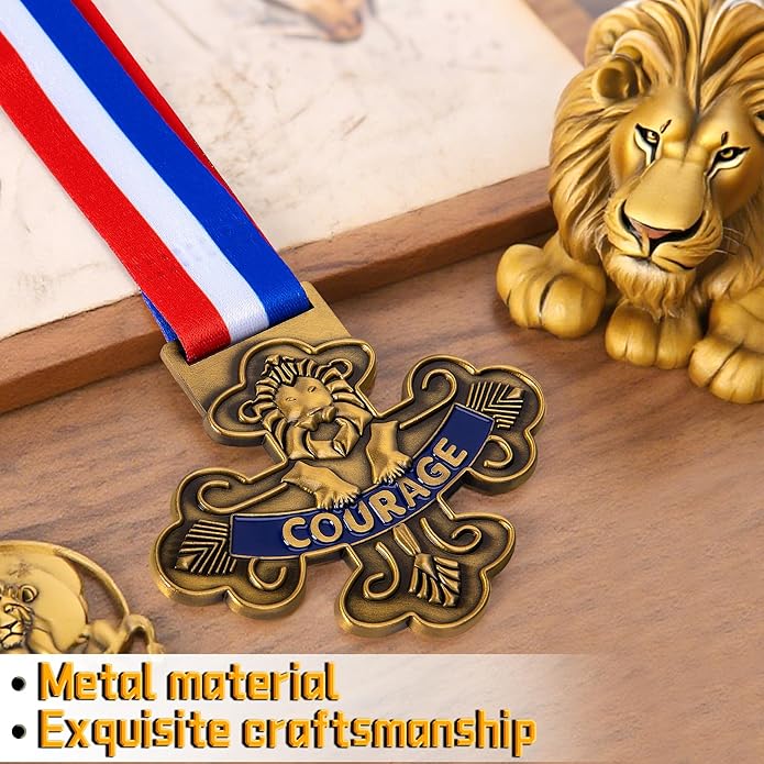 codree 2 Pcs Lion Courage Medal Pin Badge, Halloween Lion Badge Courage Spirit Medals, Courage Award Medals Prize Gift with Neck Ribbons for Women Men Costume Accessory
