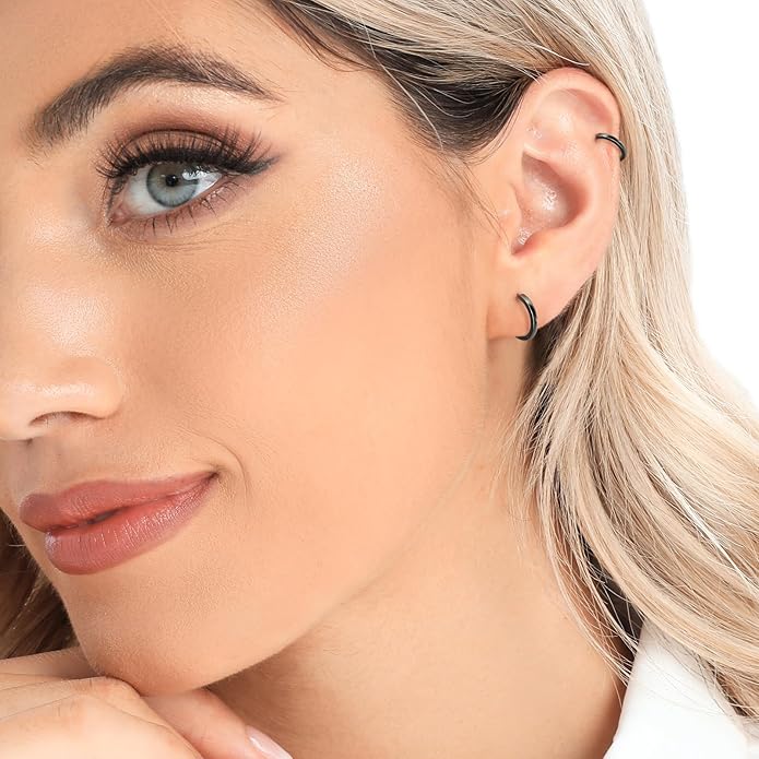 3 Pairs 925 Sterling Silver Hoop Earrings 14K White Gold Plated Small Silver Hoops Cartilage Huggie Earrings for Women Men