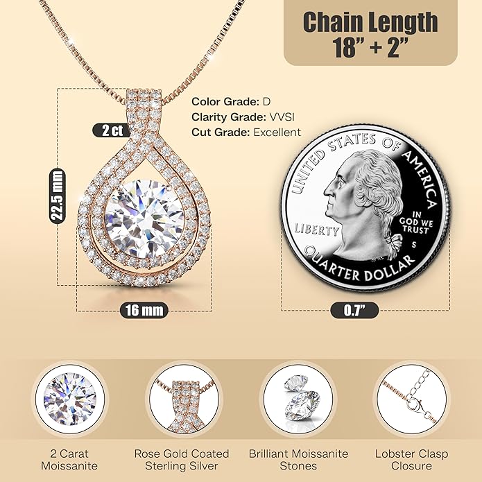 Platinum Plated Certified Moissanite Necklace for Women Gift for Her