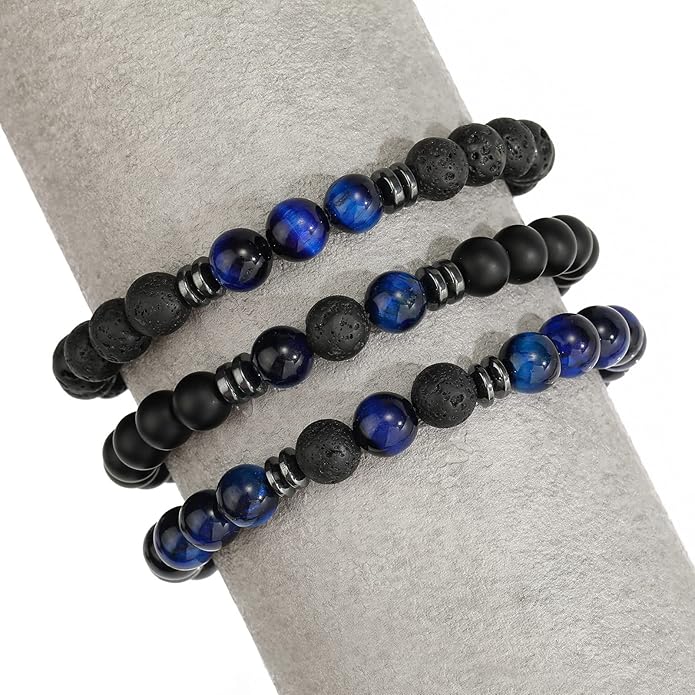 MengPa Mens Beaded Bracelets Couples Matching Bracelet Set Lava Rock Beads for Women Stone Jewelry