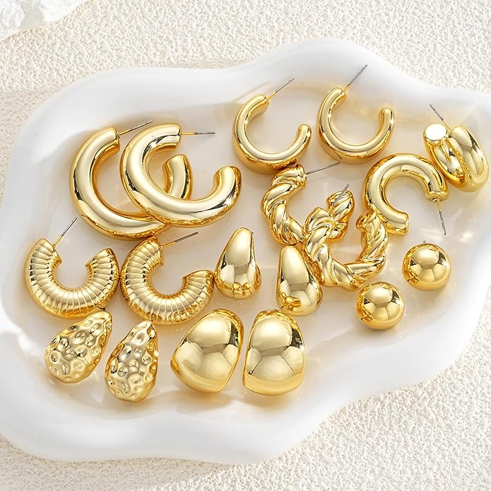 36 Pairs Gold Hoop Earrings Set for Women, Fashion Chunky Gold Hoop Earrings Multipack, Hypoallergenic Pearl Chain Twisted Statement Earring Pack for Birthday Party Jewelry