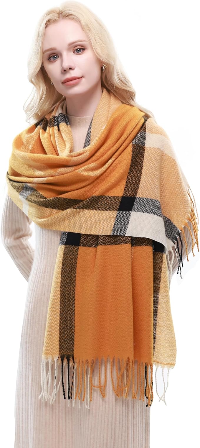 RIIQIICHY Plaid Scarf for Women Fall Winter Pashmina Scarves Wraps for Cold Weather Warm Large