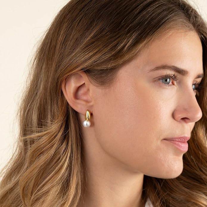 CHESKY Pearl Earrings for Women, Dainty 14K Gold Plated/Silver Plated Drop Quality Handpicked AAA+ Freshwater Cultured Round Pearls Dangle Earrings Wedding Jewelry for Women Gifts