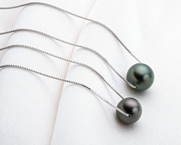 Tahitian Black Pearl Necklaces for Women, 925 Sterling Silver Pearl Pendant Necklace, Birthday Anniversary Jewelry Gifts for Wife Mom