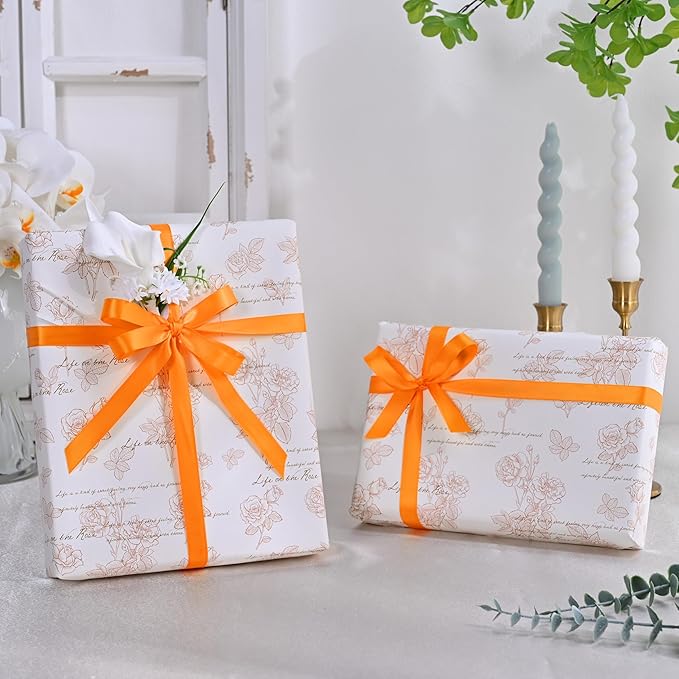 LEEQE Double Face Autumn Orange Satin Ribbon 1/2 inch X 50 Yards Polyester Autumn Orange Ribbon for Gift Wrapping Very Suitable for Weddings Party Invitation Decorations and More