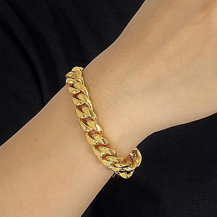 Fashion 925 Sterling Silver Solid Miami Cuban Link Chain Bracelet 8MM-12MM-14MM Curb Cuban Solid Thick Big Link Bracelet For Men 7-10 Inch Jewelry Gift