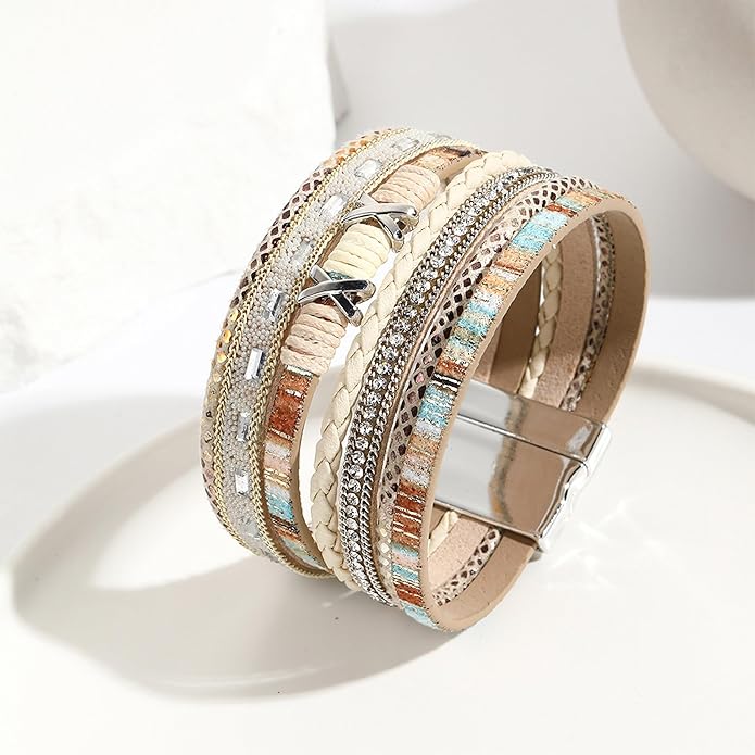 VIBILIA Boho Leather Wrap Bracelets for Women Multi-Layer Bracelets with Strong Clasp Jewelry for Women
