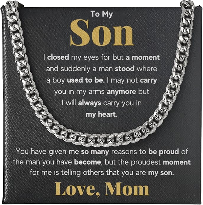 FG Family Gift Mall To My Son From Mom, Son Gifts From Mom and Dad, Mother and Son Necklace, Birthday Gift For My Son Graduation Christmas Cuban Link Chain Necklace Present