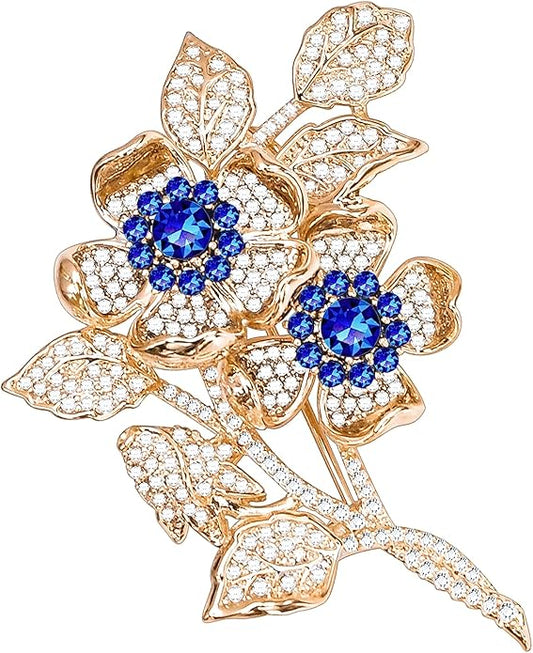 KZQtriid Brooches For Women,14k Gold Plated Copper,Cubic Zirconia Roseate Love Brooch Pins For Women ，Cubic Zirconia Broach，Flower Broach