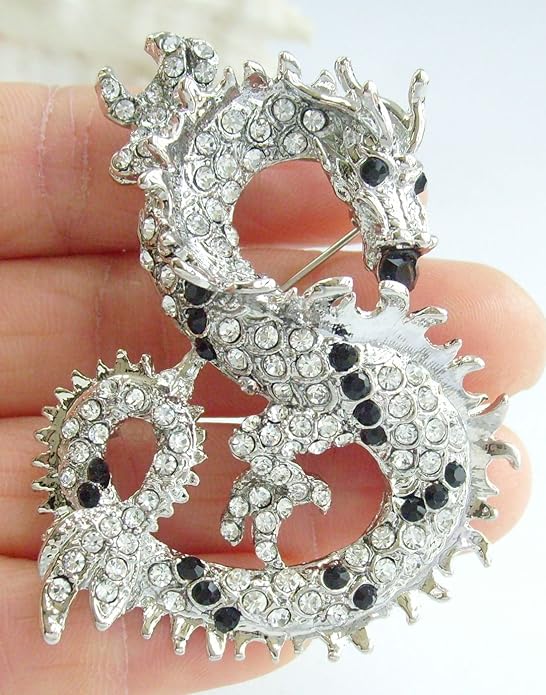 Art Style 2.36" Dragon Brooch Pin Pendant Austrian Crystal BZ2980
