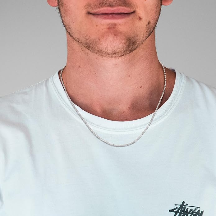 BRIJEWNES 925 Sterling Silver Clasp 2/2.5/3/4/5mm Silver Chain for Men Mens Necklace Rope Chain Necklace Diamond Cut Silver Mens Chain Necklace 16 18 20 22 24 26 28 30 Inches