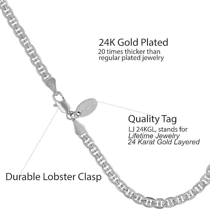 LIFETIME JEWELRY Womens Gold Anklet 4mm Mariner Link Chain Ankle Bracelet 24k Gold Plated