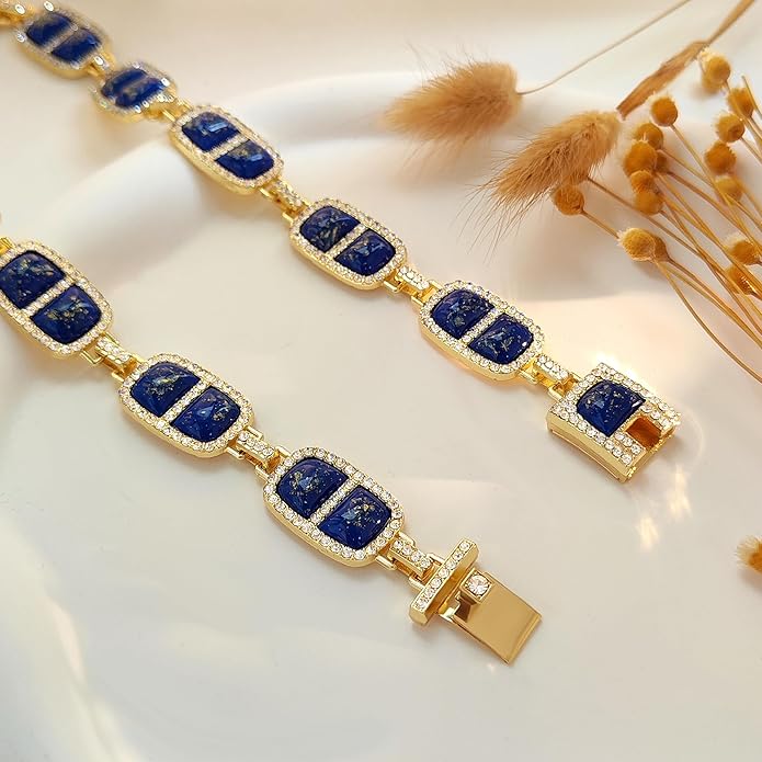 Chunky Necklace for Women 12 Colors Diamond Stone Gold Statement Necklace for Women Full Trendy Blue Birthstone Choker Necklace for Women Square Design Necklace Jewelry