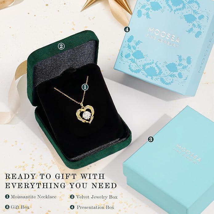 MOOSEA Christmas Gifts for Women Wife, 1-3 Carat D Color VVS1 Clarity Moissanite Heart Pendant Necklaces Anniversary Birthday Gifts for Wife Mom Daughter 925 Sterling Silver Necklace