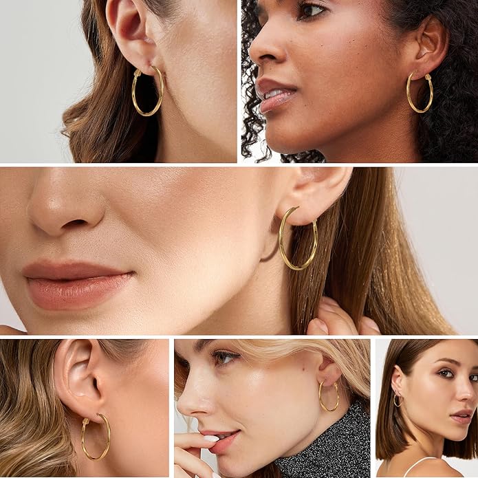 2MM Thin Gold Hoop Earrings Sterling Silver Post Hoop Earrings For Women Diamond-Cut Gold Hoops Earrings 14K Gold Plated Hoops Earrings Lightweight Hypoallergenic Oversize Gold Earrings For Women