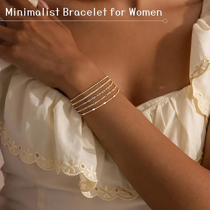 Gold Bracelets for Women Non Tainish,Dainty Bracelets Stack for Women Trendy, Gold Plated Cuff Bracelets Stack With Beaded Cuban Paperclip Snake Rope Bangle Hand Chain Jewelry Gifts for Women