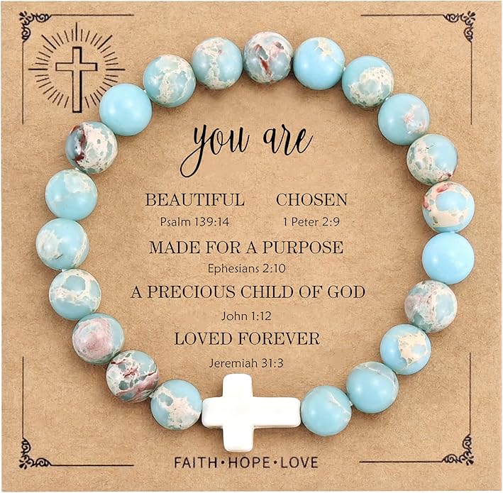 VIBILIA Cross Beaded Bracelets for Women, Inspirational Natural Heart Religious Bracelets for Women, Birthday Christian Gifts for Women on Thanksgiving Christmas Gifts