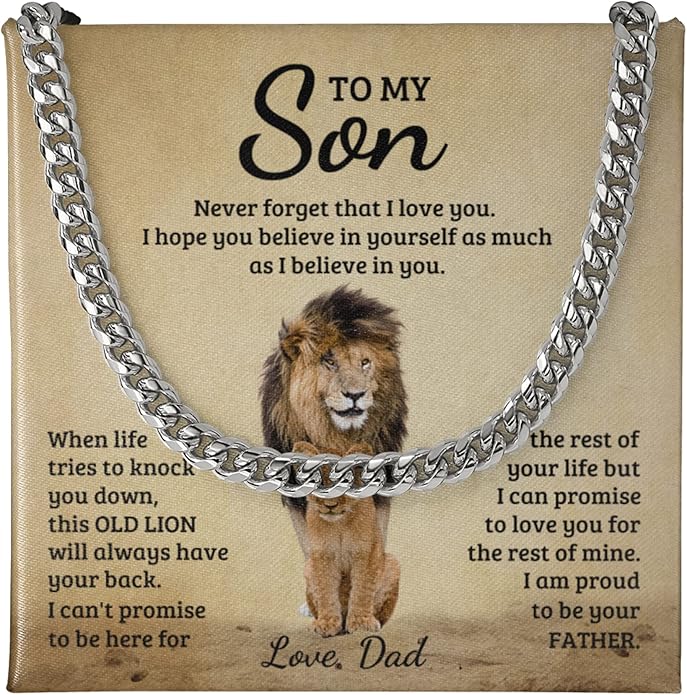FG Family Gift Mall To My Son From Mom, Son Gifts From Mom and Dad, Mother and Son Necklace, Birthday Gift For My Son Graduation Christmas Cuban Link Chain Necklace Present