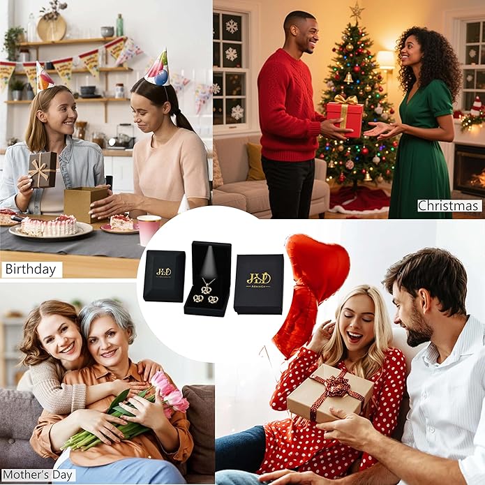 18k Gold Plated Jewelry Set for Women Dainty Necklace & Stud Earrings Trendy Chunky Birthday Mother’s Day Gift