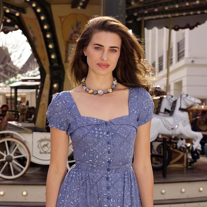 Chunky Statement Stone Beaded Necklace, Big Baroque Pearl Gold Choker, Trendy Boho Colorful Stone Jewelry