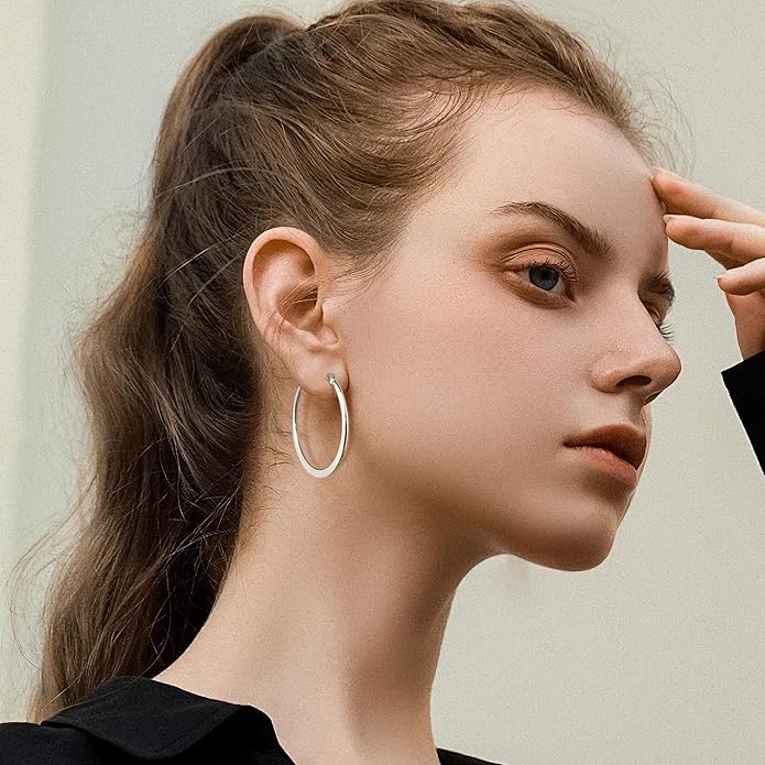 Gacimy Flattened 14K Gold Plated Hoop Earrings for Women, 14K Real Gold Plated Hoops with 925 Sterling Silver Post,Hypoallergenic Lightweight Earring