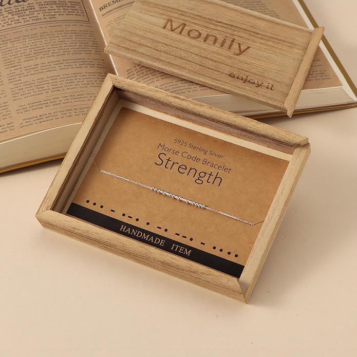 Monily Inspirational Gifts for Women Morse Code Bracelets for Women Funny Bracelet for Friend Funny Gift for Women Sterling Silver Bracelet for Women