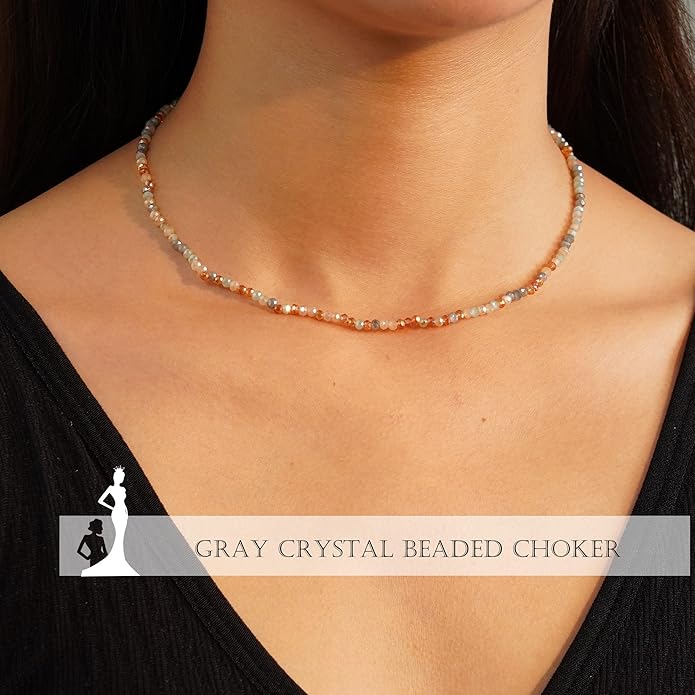 JSJOY Tiny Crystal Beaded Choker Necklaces for Women Colorful Beaded Necklace Dainty Choker Necklaces Simple Boho Jewelry Gifts for Teens Handmade Bead Necklaces Gifts