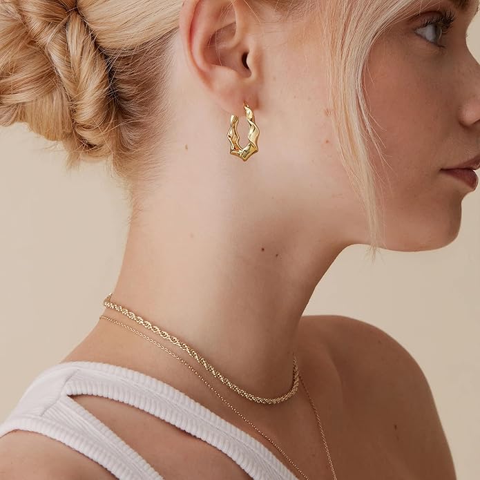 8YEARS Chunky Gold Hoop Earring for Women, 18K Gold Plated Lightweight Thick Hoops, Hypoallergenic Trendy Jewelry for Gift