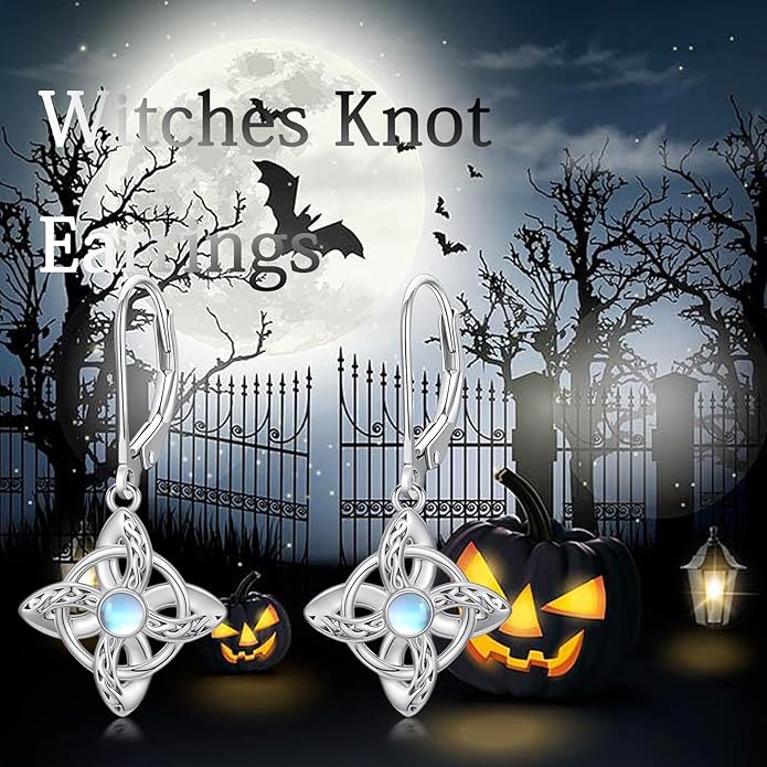 JUSTKIDSTOY Witches Knot Earrings for Women 925 Sterling Silver Nudo De Bruja Dangle Leverback Earrings Celtic Jewelry Halloween Birthday Gift