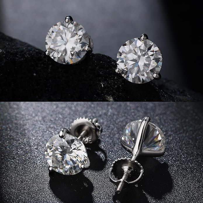 Moissanite Earrings for Men Women,VVS1 Clarity D Color 0.3-2ct,925 Sterling Silver Hypoallergenic Screw Back,Ideal Gift for Wedding Birthday Anniversary Valentine's Day