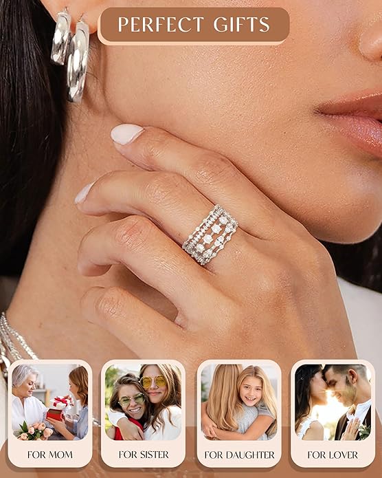 FUNEIA Stackable Silver Gold Rings for Women Non Tarnish 14K Gold Plated Thumb Cubic Zirconia Rings for Women Dainty Pinky Promise Wedding Ring Set Women's Engagement Eternity Band Rings Gold Jewelry