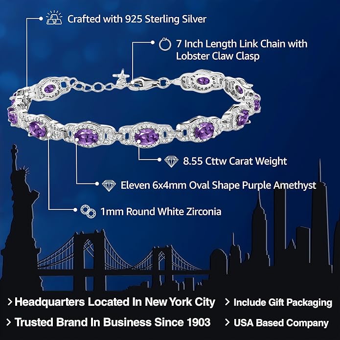 Gem Stone King 7-14 Cttw Oval Gemstone Birthstone Tennis Bracelet For Women | 925 Sterling Silver | Oval 6X4MM | 7 Inch With 1 Inch Extender | Fine Jewelry Gifts for Her Mom Women Wife
