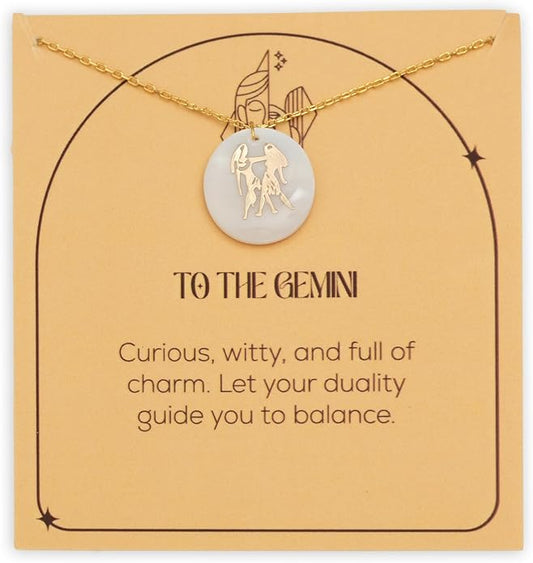 Zodiac Sign Necklace – Mother of Pearl Pendant – Available in Two Finish 925 Sterling Silver and 14K Gold Plated – Adjustable Chain – Horoscope Jewelry Gift with Zodiac Card & Gift Box