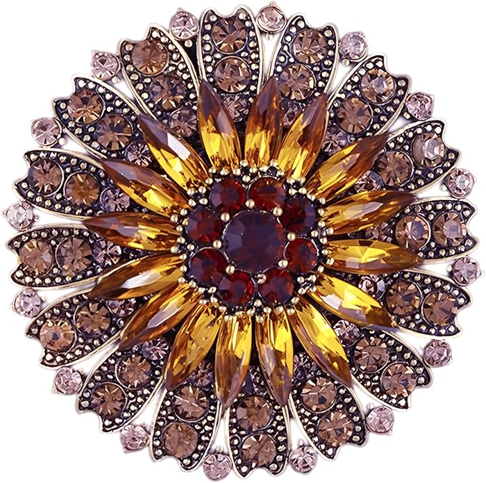 Rhinestone Crystal Flower Brooch for Women - Sparkling Large Sunflower Brooch with Vintage Floral Design - Elegant Lapel Pin for Wedding, Bridal Dresses, Jackets & Scarves