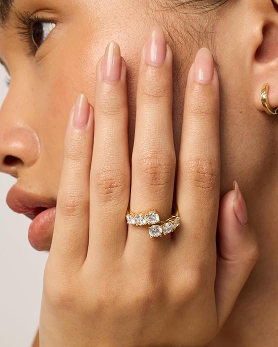 PAVOI 14K Gold Plated Cubic Zirconia Crossover Chunky Eternity Ring for Women | Open Twist Stackable Bands | CZ Statement Rings