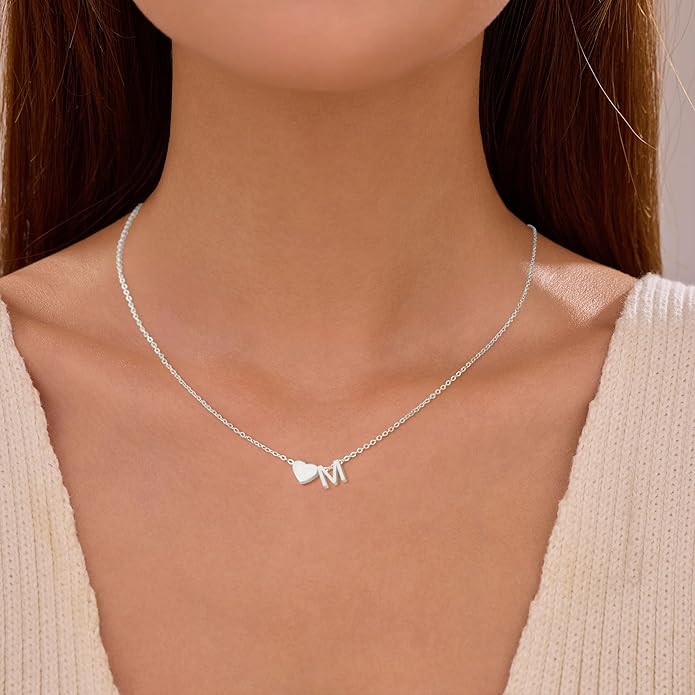 LOVECOM 14K Gold Plated Love Heart Initial Necklaces for Women Mother Daughter 925 Sterling Silver Letter Name A-Z Pendant Necklace Dainty Personalized Chain Necklace Valentines Jewelry Gifts