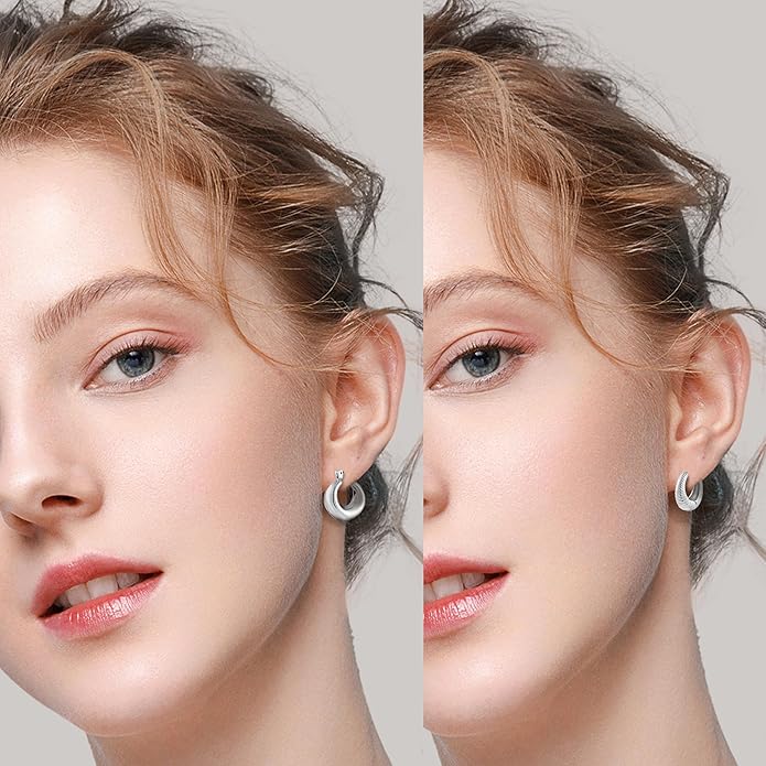 6 Pairs Gold Hoop Earrings for Women, 14K Gold Plated Lightweight Chunky Hoop Earrings Set Hypoallergenic, Thick Open Huggie Hoops Earrings Jewelry for Gifts.