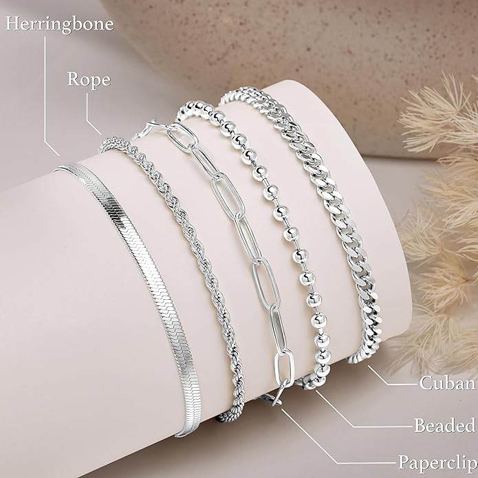 Gold Bracelets for Women Non Tainish,Dainty Bracelets Stack for Women Trendy, Gold Plated Cuff Bracelets Stack With Beaded Cuban Paperclip Snake Rope Bangle Hand Chain Jewelry Gifts for Women