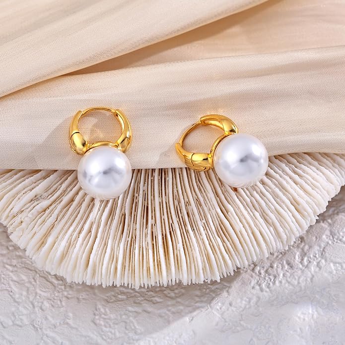 CHESKY Pearl Earrings for Women, Dainty 14K Gold Plated/Silver Plated Drop Quality Handpicked AAA+ Freshwater Cultured Round Pearls Dangle Earrings Wedding Jewelry for Women Gifts