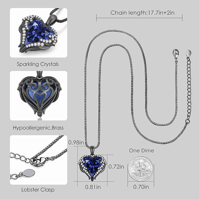 CDE Angel Wings Necklace for Women with Birthstone, Love Heart Silver Tone/Gold Tone Pendant, Ideal Anniversary or Birthday Jewelry Gifts for Wife Girlfriend Her