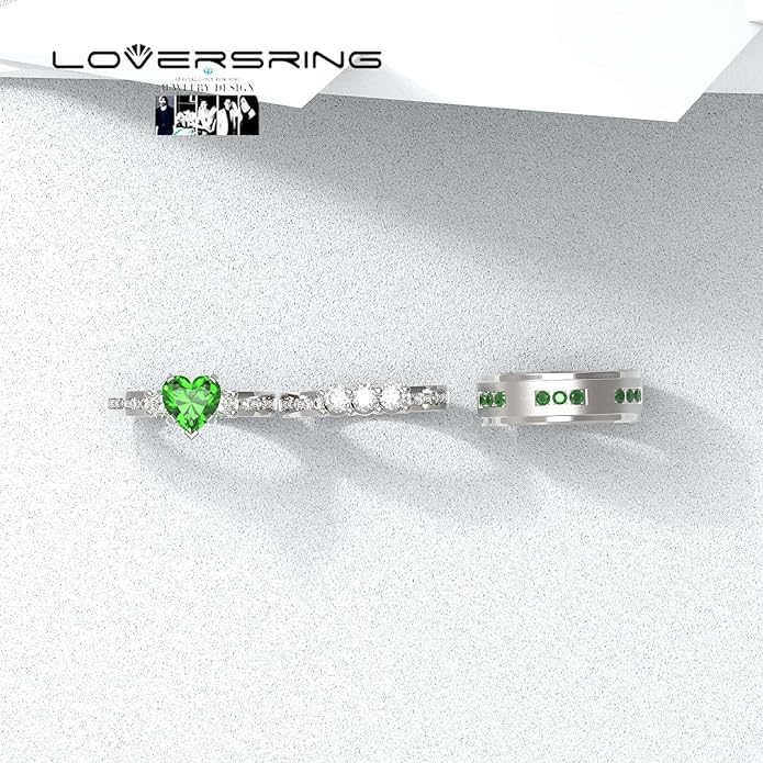 TWO RINGS Wedding Ring Sets His And Hers Promise Ring Couples Bridal Sets Women 925 Sterling Silver square Cz Man Stainless Steel Brushed Finished Wedding Bands