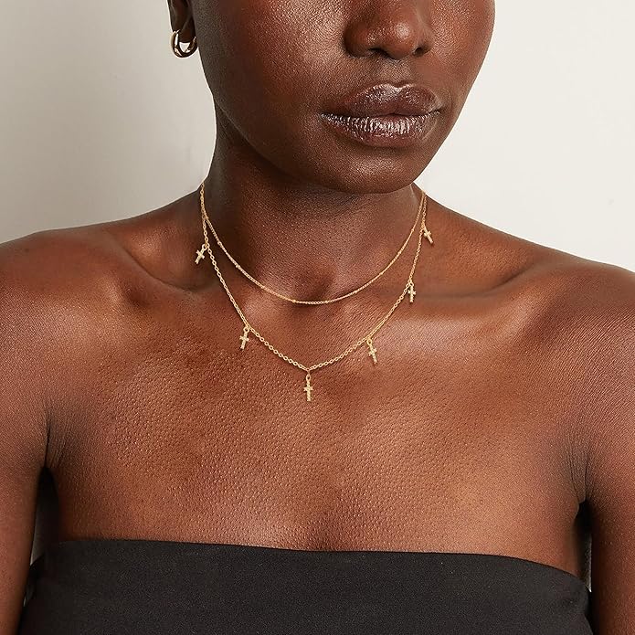 Layered Necklaces For Women,Dainty Gold Plated Necklace Stack Prom Layering Necklaces For Women Trendy Chain Cross Choker Necklace Set Fashion Accessories