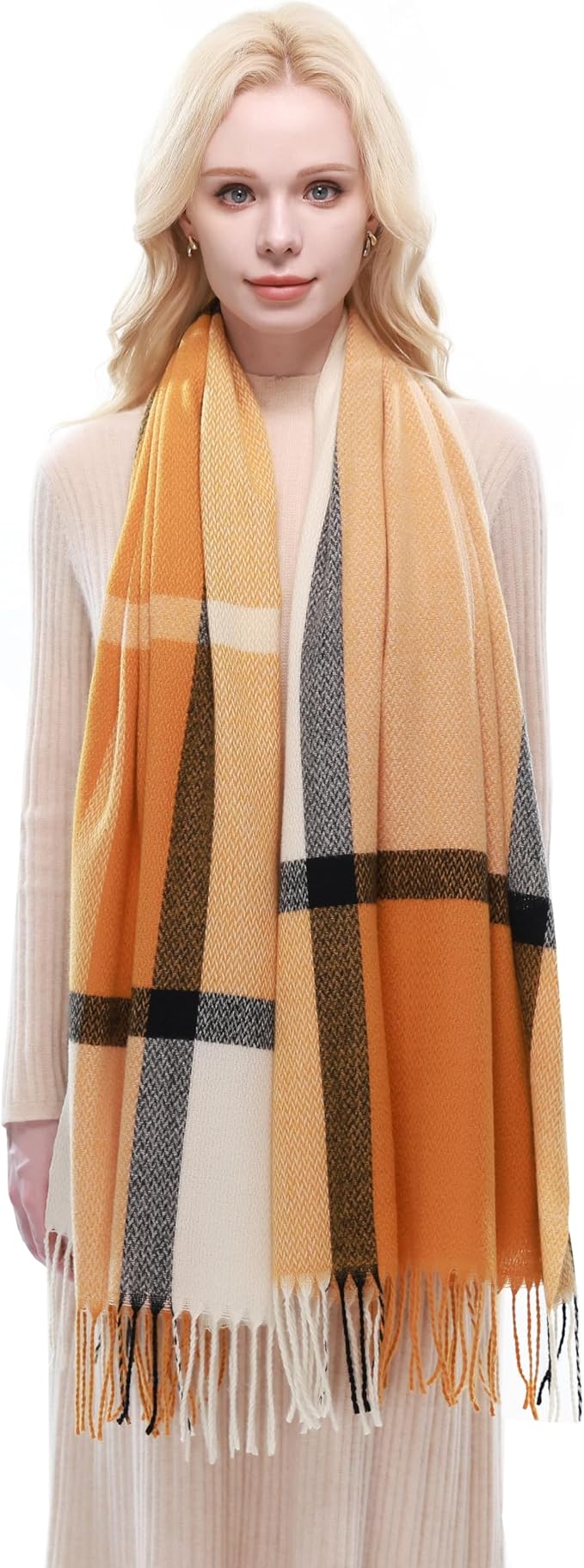 RIIQIICHY Plaid Scarf for Women Fall Winter Pashmina Scarves Wraps for Cold Weather Warm Large