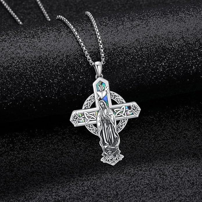 Midir&Etain Cross Necklace 925 Sterling Silver Celtic Christian Pendant Religious Protection Jewelry for Women Men