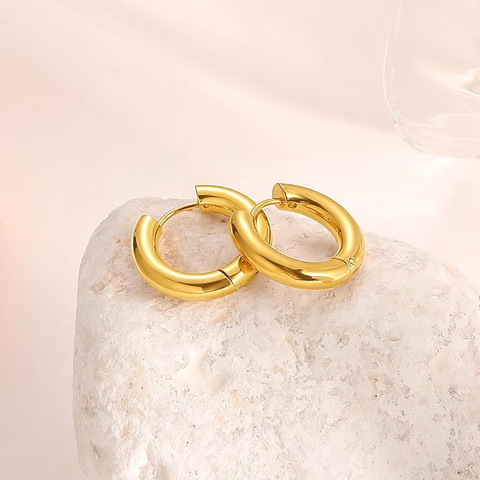 8YEARS Chunky Gold Hoop Earring for Women, 18K Gold Plated Lightweight Thick Hoops, Hypoallergenic Trendy Jewelry for Gift